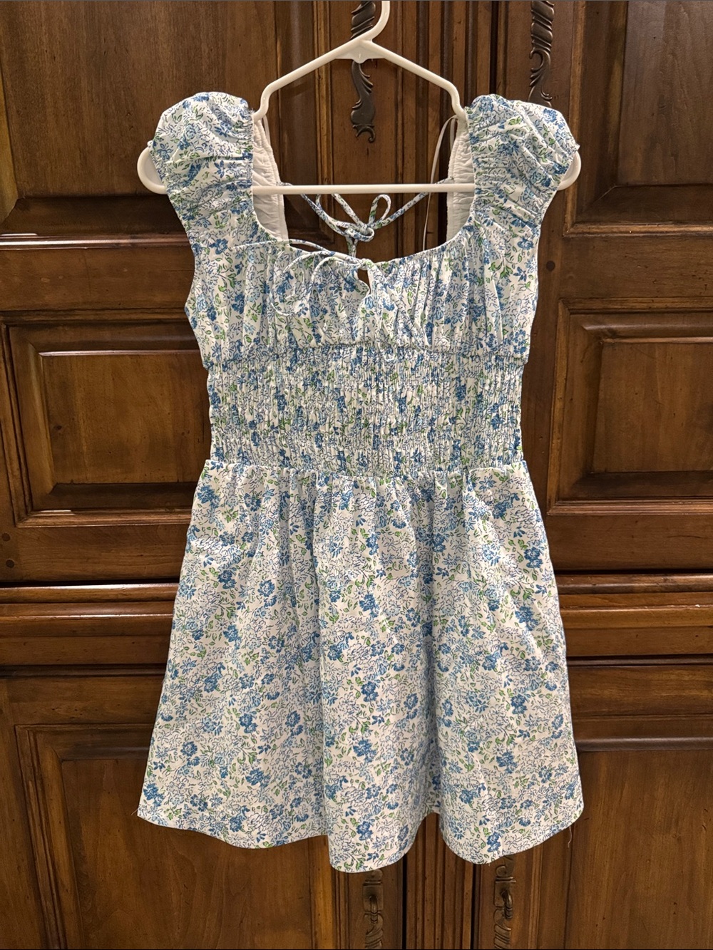 Anthropologie Blue & White Floral Smocked Dress - NWT - XS